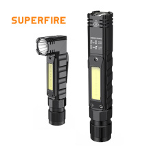 Supfire multifunción led antorcha linterna cob luz roja flash luz led linterna 90 grados giratorios linterna recargable